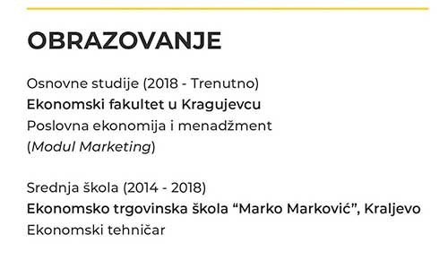 Sekcija obrazovanje u CV-u