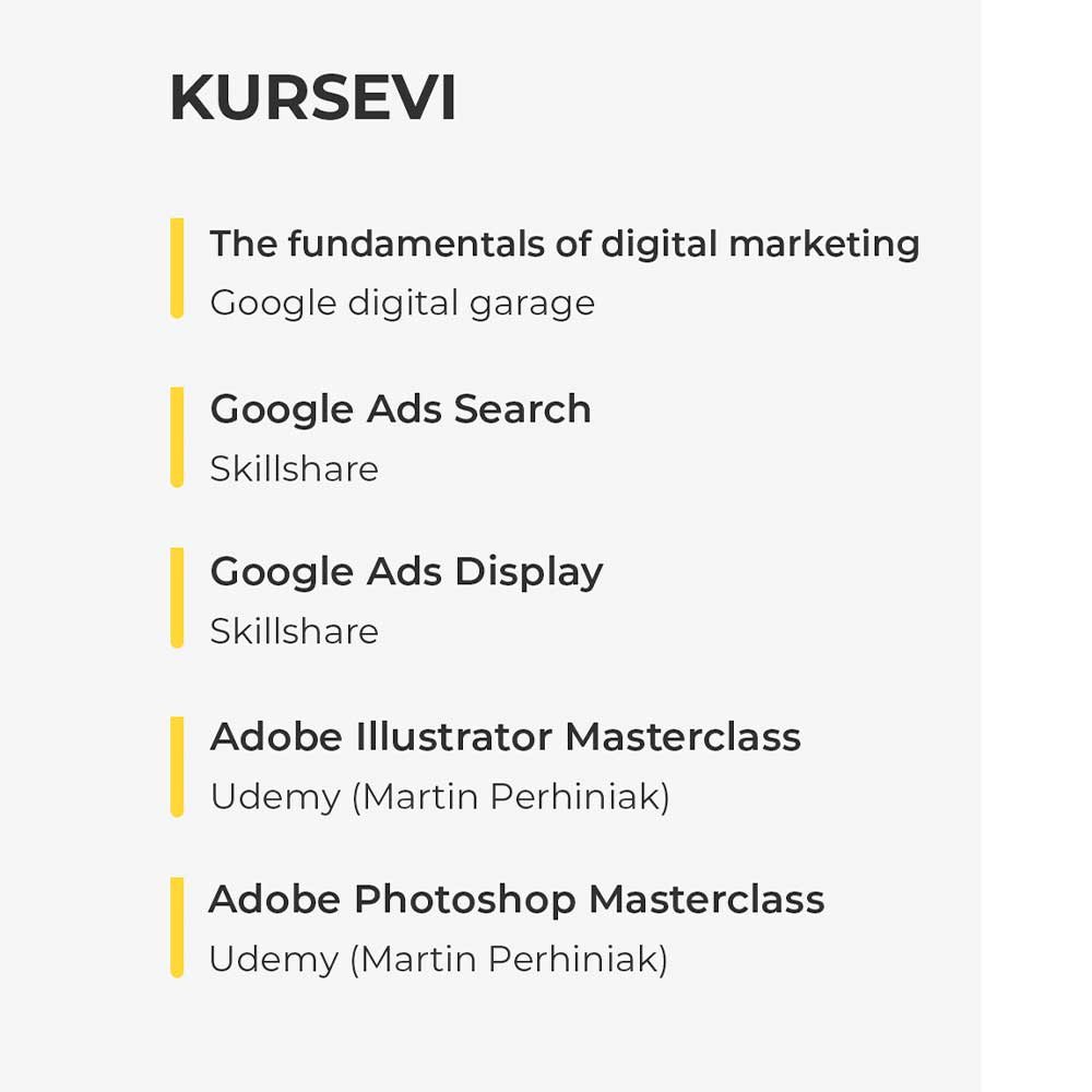 Primer sekcije "kursevi" u CV-u